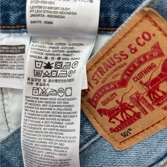 levi's 501 western cowboy high rise button fly raw hem denim blue jean shorts 28 - Picture 9 of 16